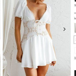 Seflie Leslie- MIELLE LACE BODICE MINI DRESS WHITE